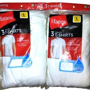 2 New Packs Hanes White Tagless T-Shirts 3-Pack (6 Shirts Total)